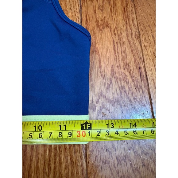 Nike Dri-Fit Sports Bra Racerback Blue Yellow Logo Athletic Workout Women's M - Picture 8 of 8